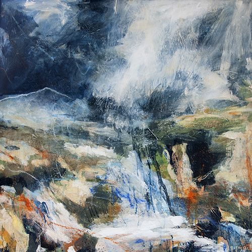 Tywydd yn Troi / Weather Turning 84 x 84cm, mixed media on wood - £2500